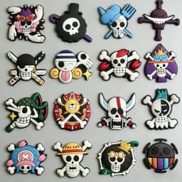 16Pcs Cartoon Pirate Skull PVC Shoe Charms Set Waterproof Detachable Garden Shoe Decor Anime Pattern DIY Accessories