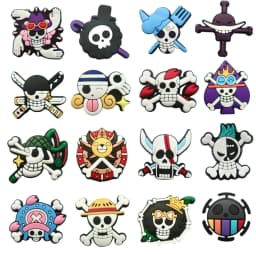 16Pcs Cartoon Pirate Skull PVC Shoe Charms Set Waterproof Detachable Garden Shoe Decor Anime Pattern DIY Accessories