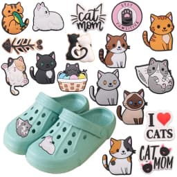 1-17PCS PVC Kawaii Animal Cat Mom Sandal Shoe Decoration Buckle Charms Fit Wristbands Hole Slipper Accessories Kid Xmas Gift