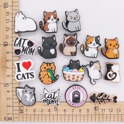 1-17PCS PVC Kawaii Animal Cat Mom Sandal Shoe Decoration Buckle Charms Fit Wristbands Hole Slipper Accessories Kid Xmas Gift