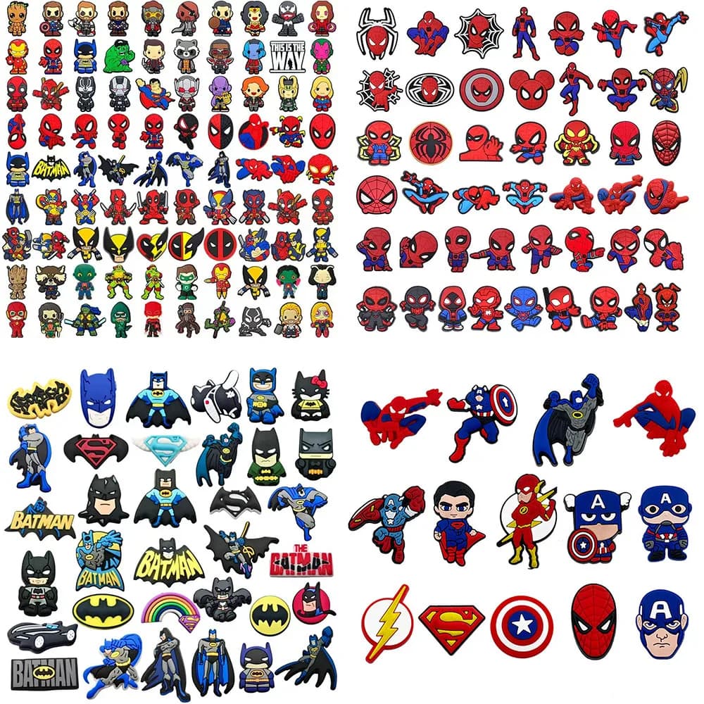 Random 20-200Pcs Hot Toys Marvel Spider-Man Series Shoe Charms For Clogs,PVC Shoe DIY Decorations Premium Quality Accessories