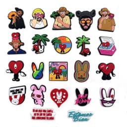 22Pcs Unisex Bad Bunny Themed Shoe Charms for Sandals Cave Decorations Birthday Gift Idea for Boys And Girls