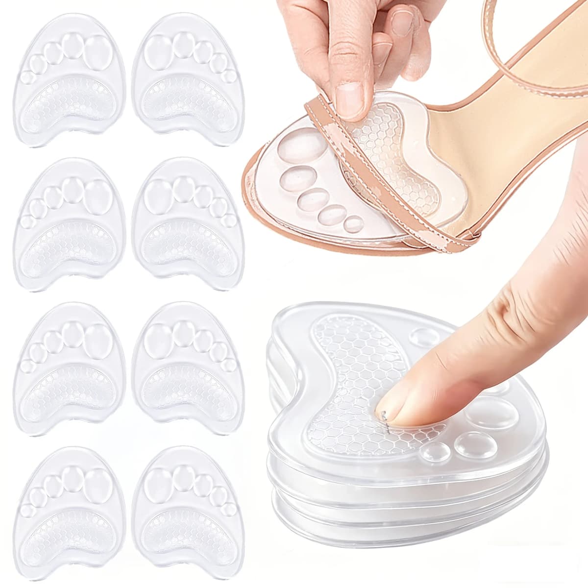 Soft Silicone Forefoot Cushion Pads Anti-Slip Gel Shoe Inserts for Women High Heels Sandals Pain Relief