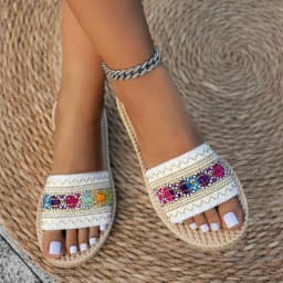 Large Tassel Slippers Women Summer Casual Beach Sandals Round Head Flat Bottom Slippers Comfortable Slip-On Shoes Slides Women