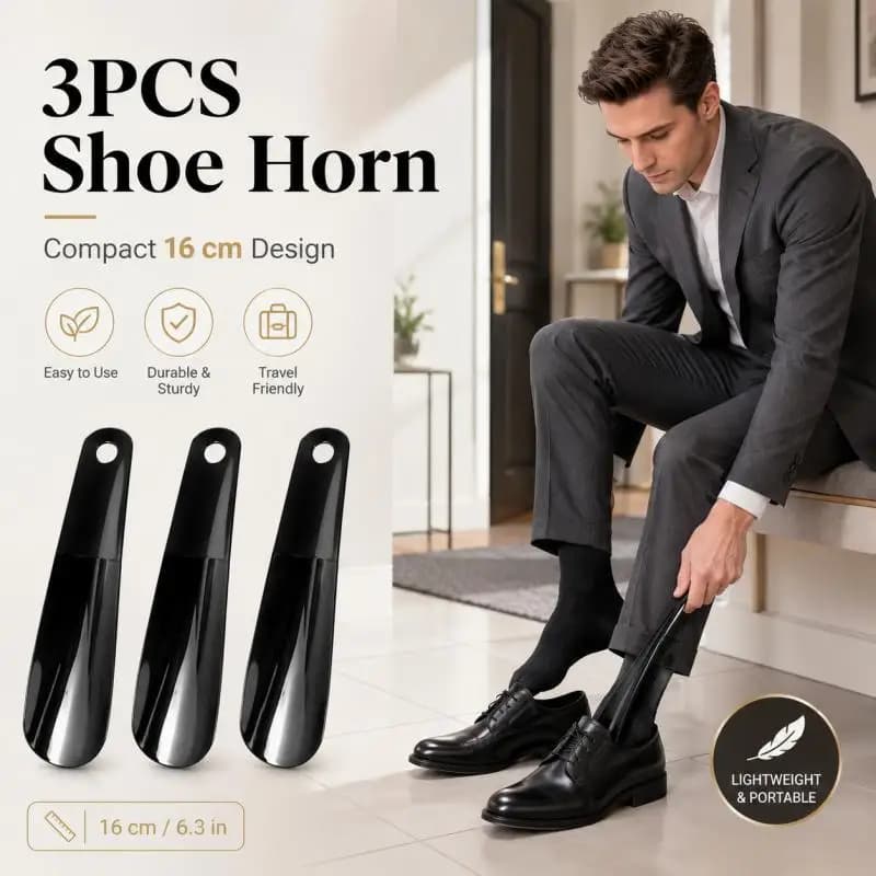 Compact Shoe Horn Set - Durable Plastic, 16cm, Ideal for Travel & Home Use