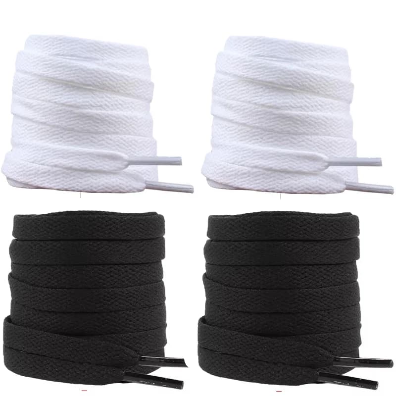White Black Classic Shoe Laces Solid Color 8mm Wide Flat Shoelace Sneakers Quality Laces 2Pcs/6Pcs/10Pcs