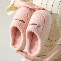 Cotton Slippers Female Couple Home Hair Slippers Non-Slip and Wear-Resistant Cartoon Indoor Warm Slippers Male Winter Home Use
