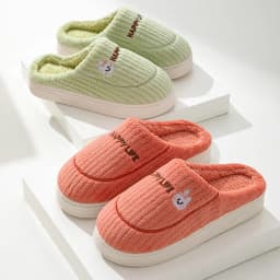 Cotton Slippers Female Couple Home Hair Slippers Non-Slip and Wear-Resistant Cartoon Indoor Warm Slippers Male Winter Home Use