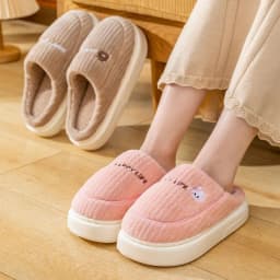 Cotton Slippers Female Couple Home Hair Slippers Non-Slip and Wear-Resistant Cartoon Indoor Warm Slippers Male Winter Home Use