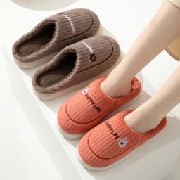 Cotton Slippers Female Couple Home Hair Slippers Non-Slip and Wear-Resistant Cartoon Indoor Warm Slippers Male Winter Home Use