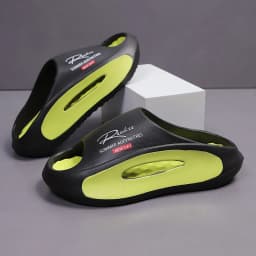 Men's Sport Slippers - Lightweight EVA Non-Slip Slides with " Summer Adventures New Day" Graphic, Open-Toe Design for Indoor/Out