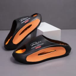 Men's Sport Slippers - Lightweight EVA Non-Slip Slides with " Summer Adventures New Day" Graphic, Open-Toe Design for Indoor/Out