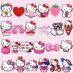 24Pcs/Lot Hello Kitty PVC Shoe Charms Pink Bow Strawberry Cupcake Detachable Clog Shoe DIY Decor Accessories Gift