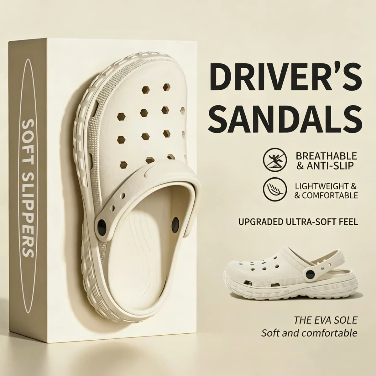 Men's Two Slip EVA Perforated Shoes with Thick Soles Are Comfortable and Suitable for Driving Sandals Couples Suitable Outdoor
