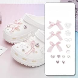 Luxury Bow Heart Shoe Charms for Summer Beach Sandals Rhinestone Ballet Style Decorations DIY Accessories Women Girls Gifts