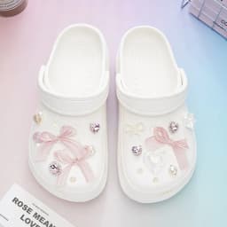 Luxury Bow Heart Shoe Charms for Summer Beach Sandals Rhinestone Ballet Style Decorations DIY Accessories Women Girls Gifts