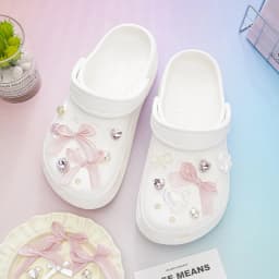 Luxury Bow Heart Shoe Charms for Summer Beach Sandals Rhinestone Ballet Style Decorations DIY Accessories Women Girls Gifts
