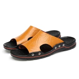 YRZL Mens Sandals PU Leather Classic Summer Men Slippers Soft Black Slippers Big Size Slippers Lightweight EVA Slides for Men