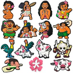 MESUCA 12-16pcs Moana Cartoon Shoe Charms for Women Girls Shoes Decoration Accessories For Clog Sandal Wristband Bag