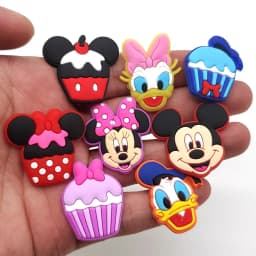 8Pcs Cute Mickey Minnie Donald PVC Shoe Charms Cartoon Cupcake Pattern Detachable Clog Shoe DIY Decor Accessories