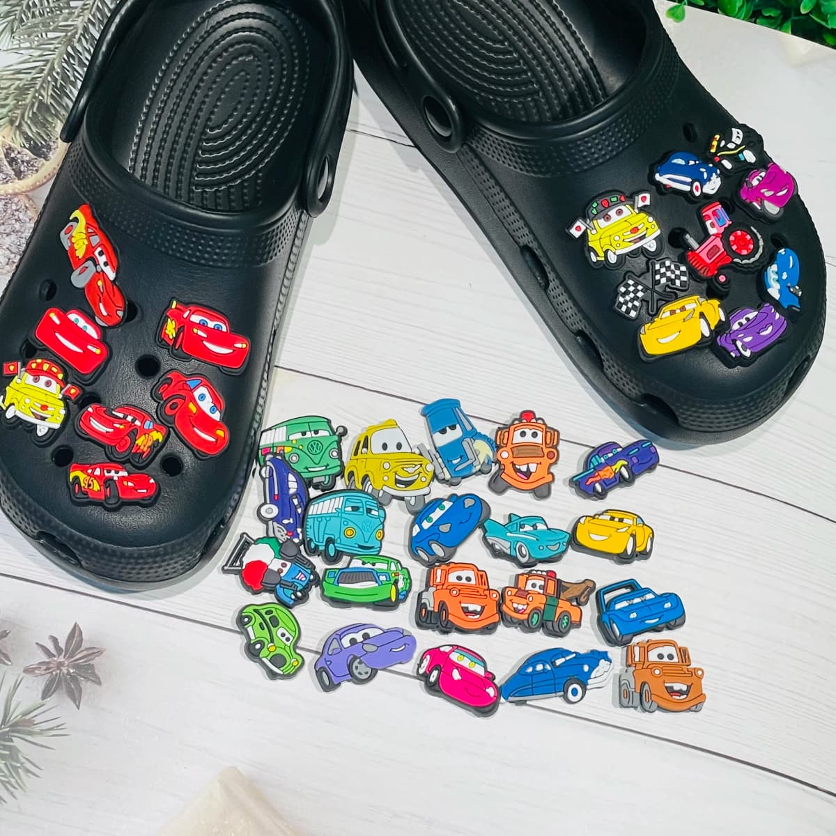 36PCS Cartoon Cars PVC Garden Shoe Charms For Clogs Pins Sandals Shoes Accessories Hole Slipper Decoration Kid Party Gift