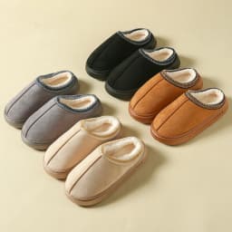 Men's High-End New Solid Color Faux Suede Patchwork Couple's Home Slippers, Thick-Soled, Non-Slip, Lightweight, Warm Cotton Slippers for Women