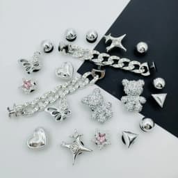 20PCS Summer Fashion Shoe Charms Set Accessories for Clogs Shoe Buckle Silver Bear Butterfly Diamond Chain DIY Shoes Decorations