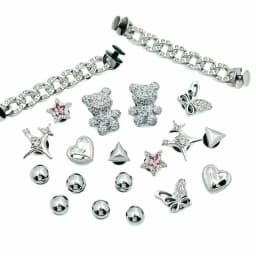 20PCS Summer Fashion Shoe Charms Set Accessories for Clogs Shoe Buckle Silver Bear Butterfly Diamond Chain DIY Shoes Decorations
