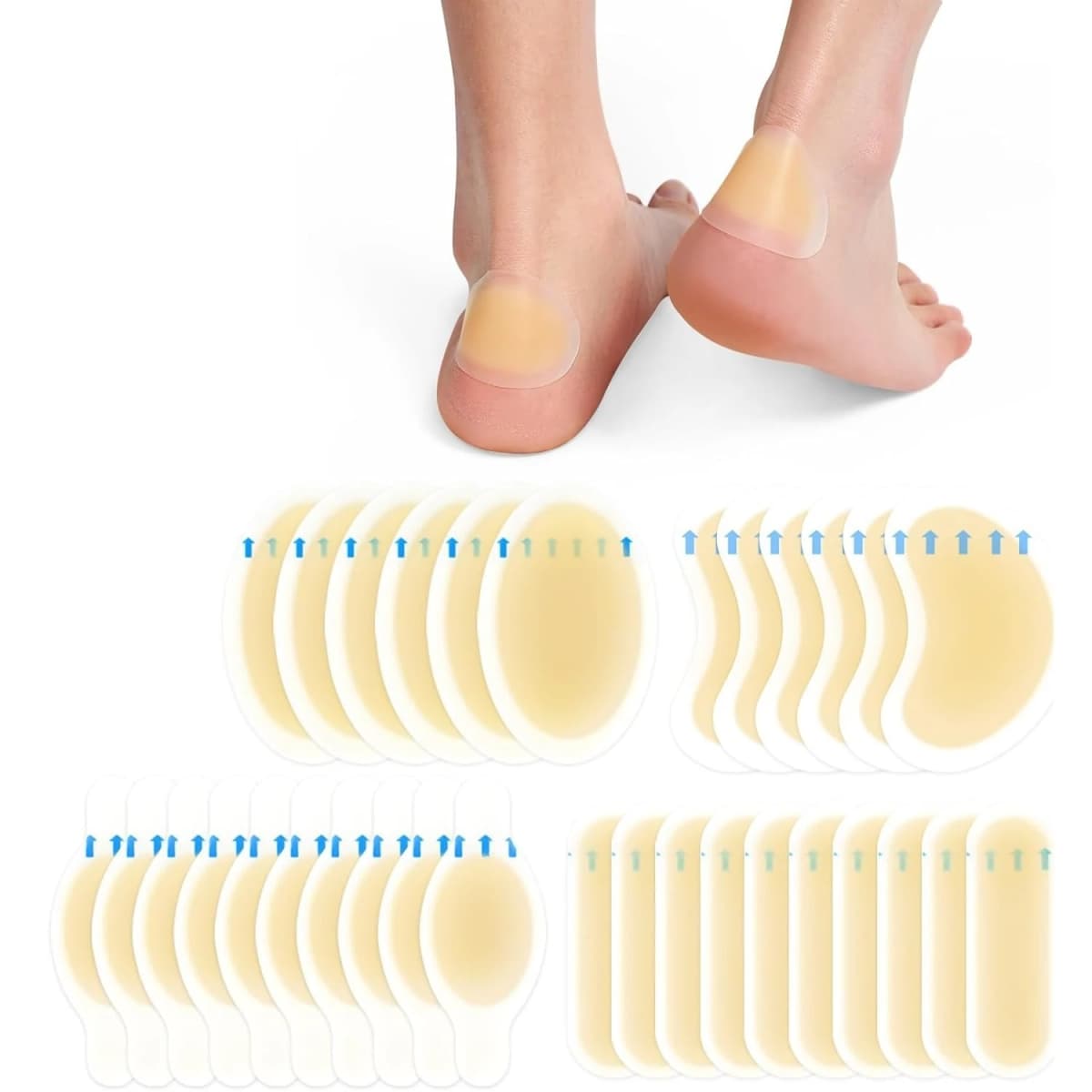 Hydrocolloid Gel Blister Bandages Pads 10-32ct Waterproof Adhesive Blisters Bandages Blister Pads for Heel, Foot, Toe, Feet