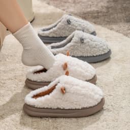 Women's Winter Warm Cute Cartoon Slippers Closed Toe Non Slip Furry House Shoes Men Indoor Bedroom Thick Sole Plush Slippers