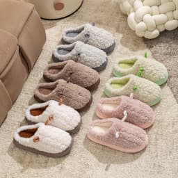 Women's Winter Warm Cute Cartoon Slippers Closed Toe Non Slip Furry House Shoes Men Indoor Bedroom Thick Sole Plush Slippers