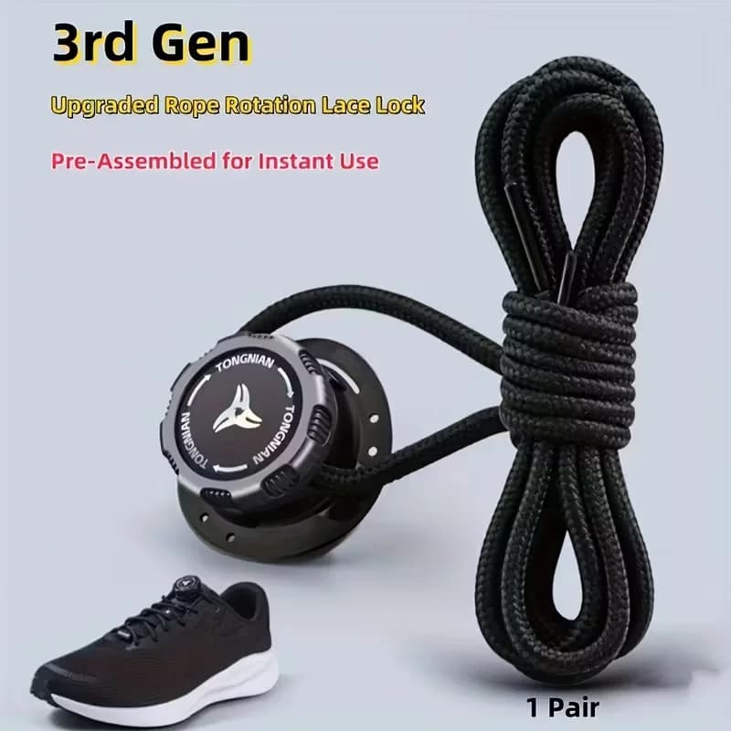 Quick-Tie Casual Sneaker Laces, No-Tie Locking System - Plastic Rotating Shoelace Fasteners - Secure Lock Sport Shoe Accessories