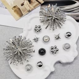 12PCS Shiny Firework Starbust Shoe Charms Accessories Silvery Heart Clogs Shoe Buckles DIY Decorations Round Beads Shoe Clips