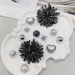 12PCS Shiny Firework Starbust Shoe Charms Accessories Silvery Heart Clogs Shoe Buckles DIY Decorations Round Beads Shoe Clips