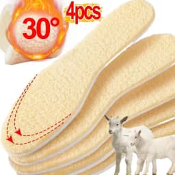 1-6Pairs Natural Sheepskin Wool Insoles For Shoes Men Winter Feet Warm Thicken Fluffy Fleece Insoles Women Snow Boots Shoe Pads