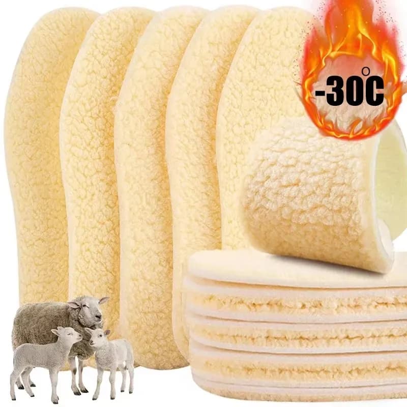 1-6Pairs Natural Sheepskin Wool Insoles For Shoes Men Winter Feet Warm Thicken Fluffy Fleece Insoles Women Snow Boots Shoe Pads