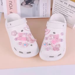 20PCS Fashion Shoe Charms Set Accessories for Sandals Clogs Shoe Buckle Summer Pink Crystal Little Bear DIY Shoes Decorations