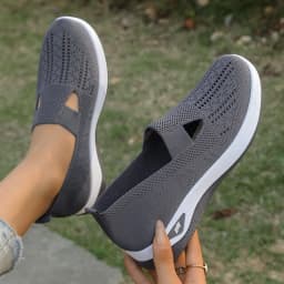 Women's Hollow Knit Mesh Slip On Sneakers, Orthopedic Comfortable Walking Shoes, Casual Flats for Elderly