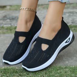 Women's Hollow Knit Mesh Slip On Sneakers, Orthopedic Comfortable Walking Shoes, Casual Flats for Elderly