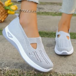 Women's Hollow Knit Mesh Slip On Sneakers, Orthopedic Comfortable Walking Shoes, Casual Flats for Elderly