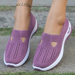 Women's Hollow Knit Mesh Slip On Sneakers, Orthopedic Comfortable Walking Shoes, Casual Flats for Elderly