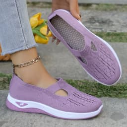 Women's Hollow Knit Mesh Slip On Sneakers, Orthopedic Comfortable Walking Shoes, Casual Flats for Elderly