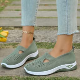 Women's Hollow Knit Mesh Slip On Sneakers, Orthopedic Comfortable Walking Shoes, Casual Flats for Elderly