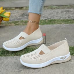 Women's Hollow Knit Mesh Slip On Sneakers, Orthopedic Comfortable Walking Shoes, Casual Flats for Elderly