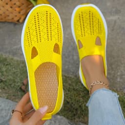 Women's Hollow Knit Mesh Slip On Sneakers, Orthopedic Comfortable Walking Shoes, Casual Flats for Elderly