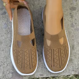 Women's Hollow Knit Mesh Slip On Sneakers, Orthopedic Comfortable Walking Shoes, Casual Flats for Elderly