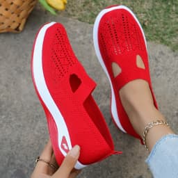 Women's Hollow Knit Mesh Slip On Sneakers, Orthopedic Comfortable Walking Shoes, Casual Flats for Elderly