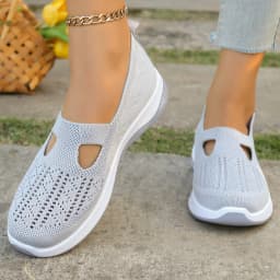 Women's Hollow Knit Mesh Slip On Sneakers, Orthopedic Comfortable Walking Shoes, Casual Flats for Elderly