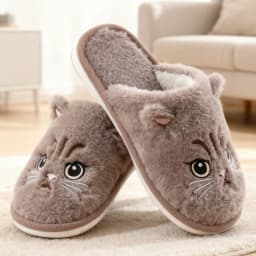 Solid Color Faux Fur Cat Home Slippers Couple Winter Warm Plush Soft EVA Slides Women Indoor Non-slip Sandals Adults Flip Flops