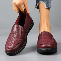 Women's Spring Autumn Leather Loafers Floral Embossed Slip‑On Flats Anti‑Slip Comfort Casual Mom Daily Walking Free Shipping